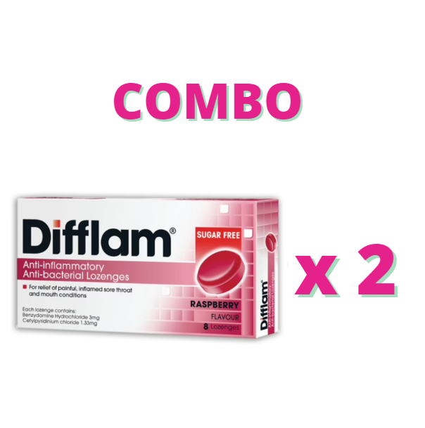Combo 2 Ngậm Giảm Viêm Họng Difflam Sugar Free Rasberry Unique (h/8v)