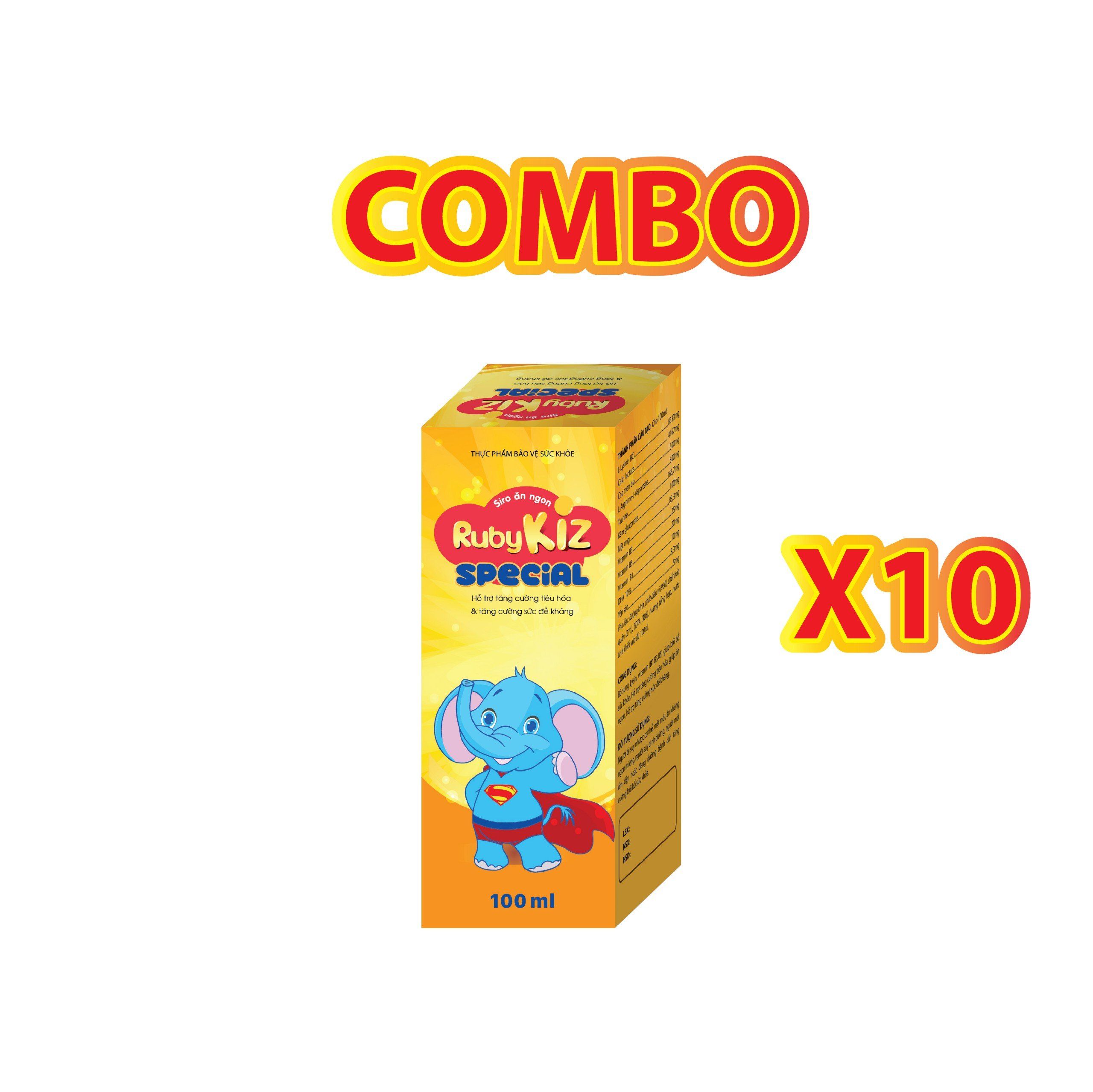 Combo 10 Siro Ăn Ngon Tăng Cường Sức Đề Kháng Ruby Kiz (c/100ml)