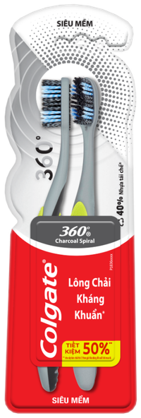 Bộ bàn chải đánh răng Colgate 360° Charcoal Spiral (Vỉ 2 cái)