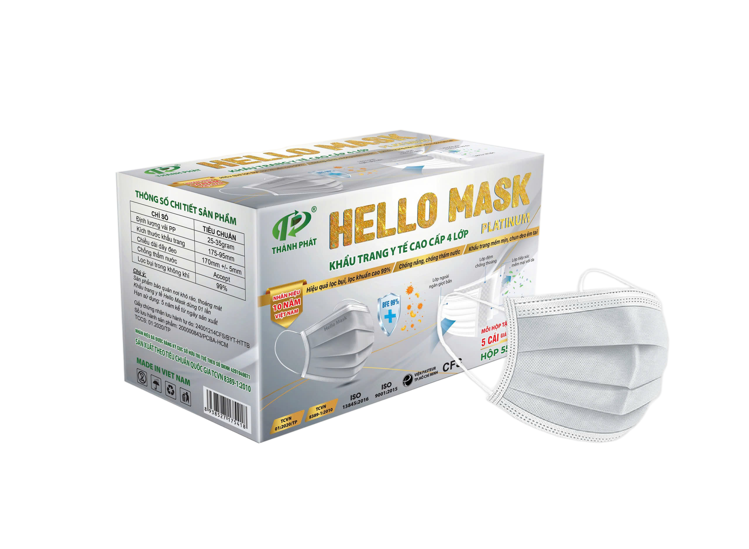 Khẩu Trang Y Tế Hello Mask 4 Lớp Màu Xám Thành Phát (h/50c)