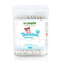 Tăm bông Dr. Papie thân giấy 2 đầu xoắn và dẹt cho bé từ 2 tuổi (Hộp 200 que)