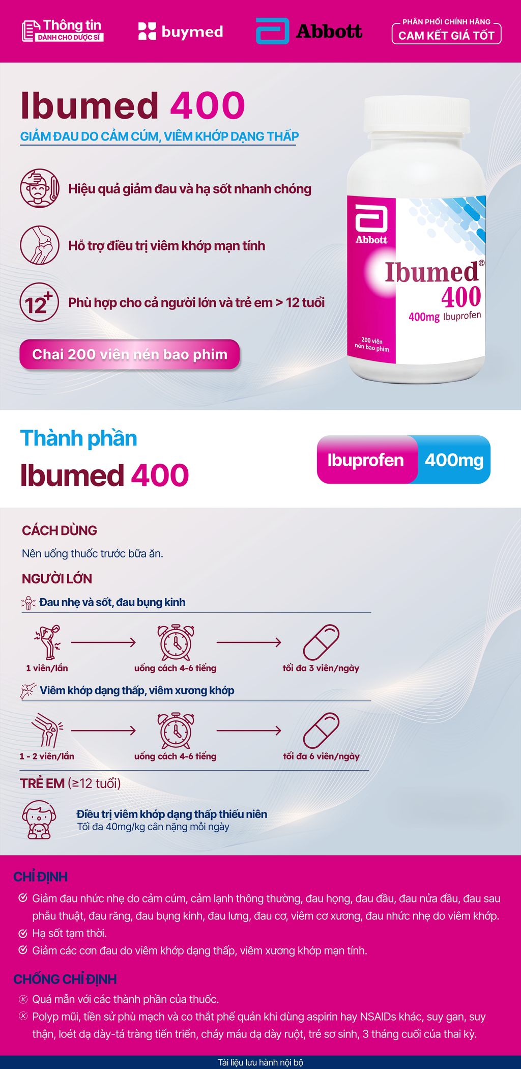 Ibumed Ibuprofen 400mg Abbott (chai/200viên Nén)