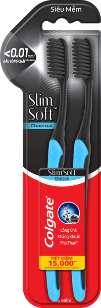 Bàn chải đánh răng Colgate Slim Soft Charcoal Palmolive (Vỉ 2 cái)
