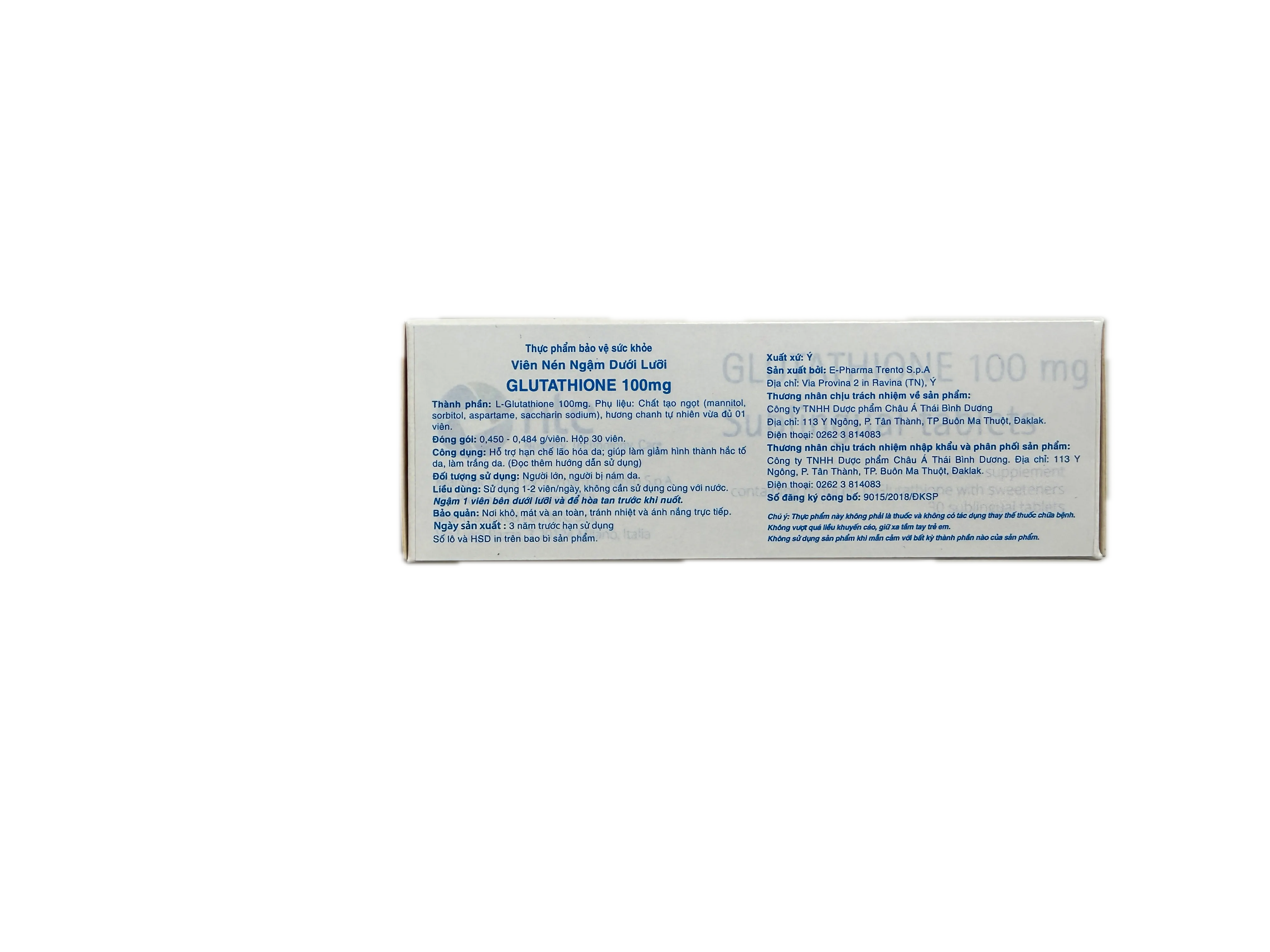 Ngậm trắng da Glutathione 100mg VitaA (Hộp 30 viên) - Giá Tốt, Chính Hãng